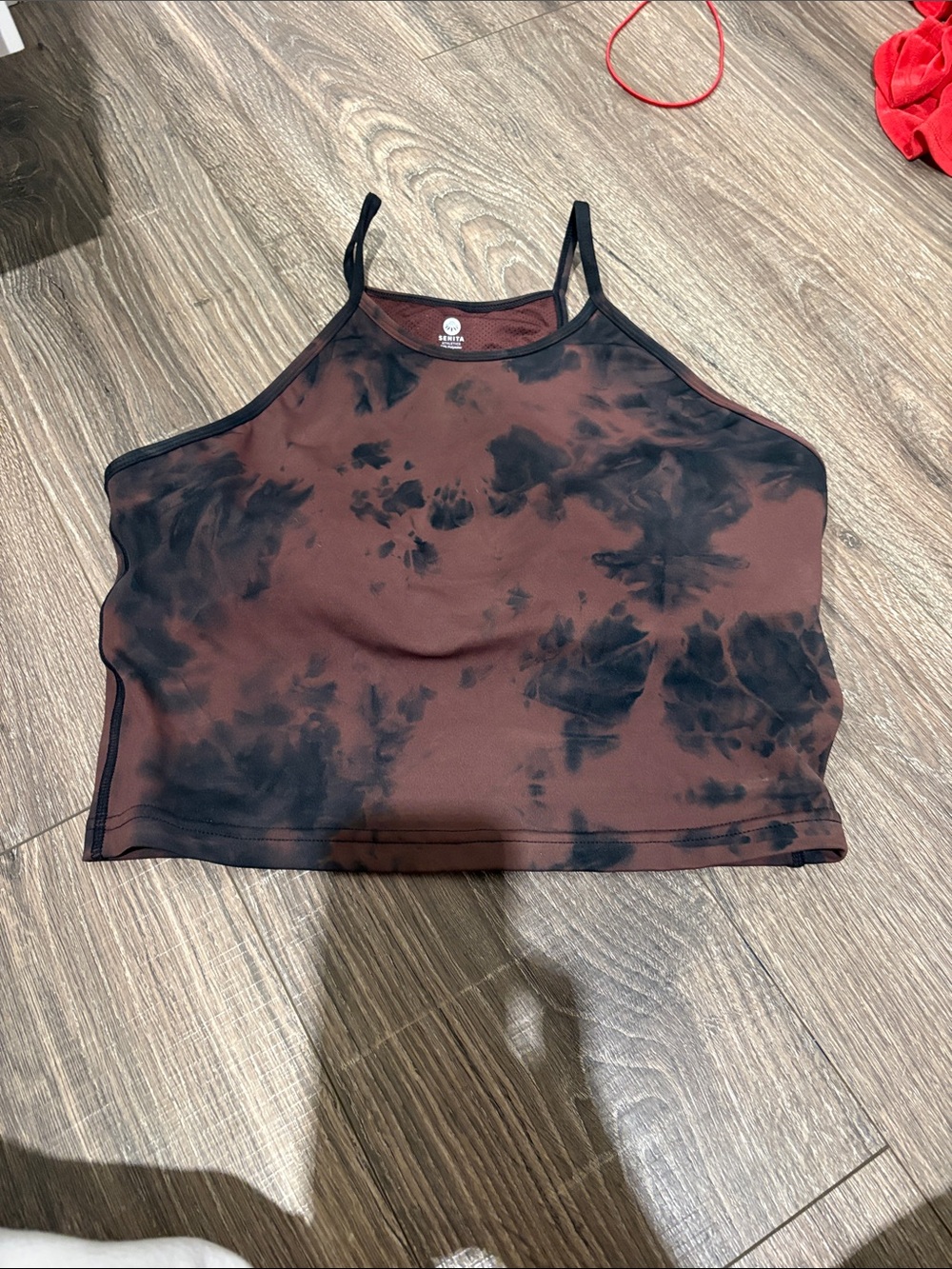 Senita Lux Thin Strap Crop Tank - Fossil/Black Tie Dye